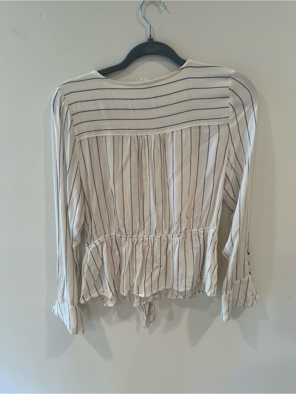 Blu Pepper Cream Striped Tie-Front Blouse - Picture 3 of 6